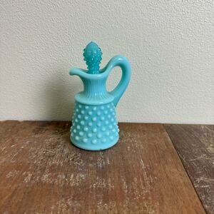 Fenton Glass Milk Glass Hobnail Turquoise Blue Cruet with‎ stopper